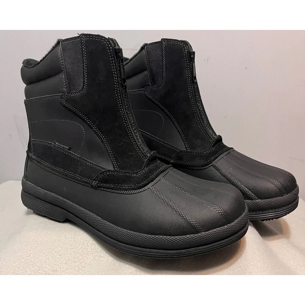 Nortiv8 Mens Waterproof Winter Snow Boots‎ Black Front Zip Faux Fur Lined Sz 15